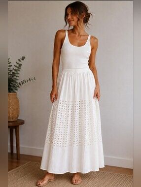 White Maxi Skirt. Boho, Summer Vacation, Fairy, Trendy, Coastal, Cottage